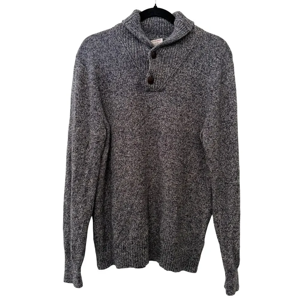 J. Crew Blue Marled Rugged Merino Wool Blend Shawl Collar Sweater Medium